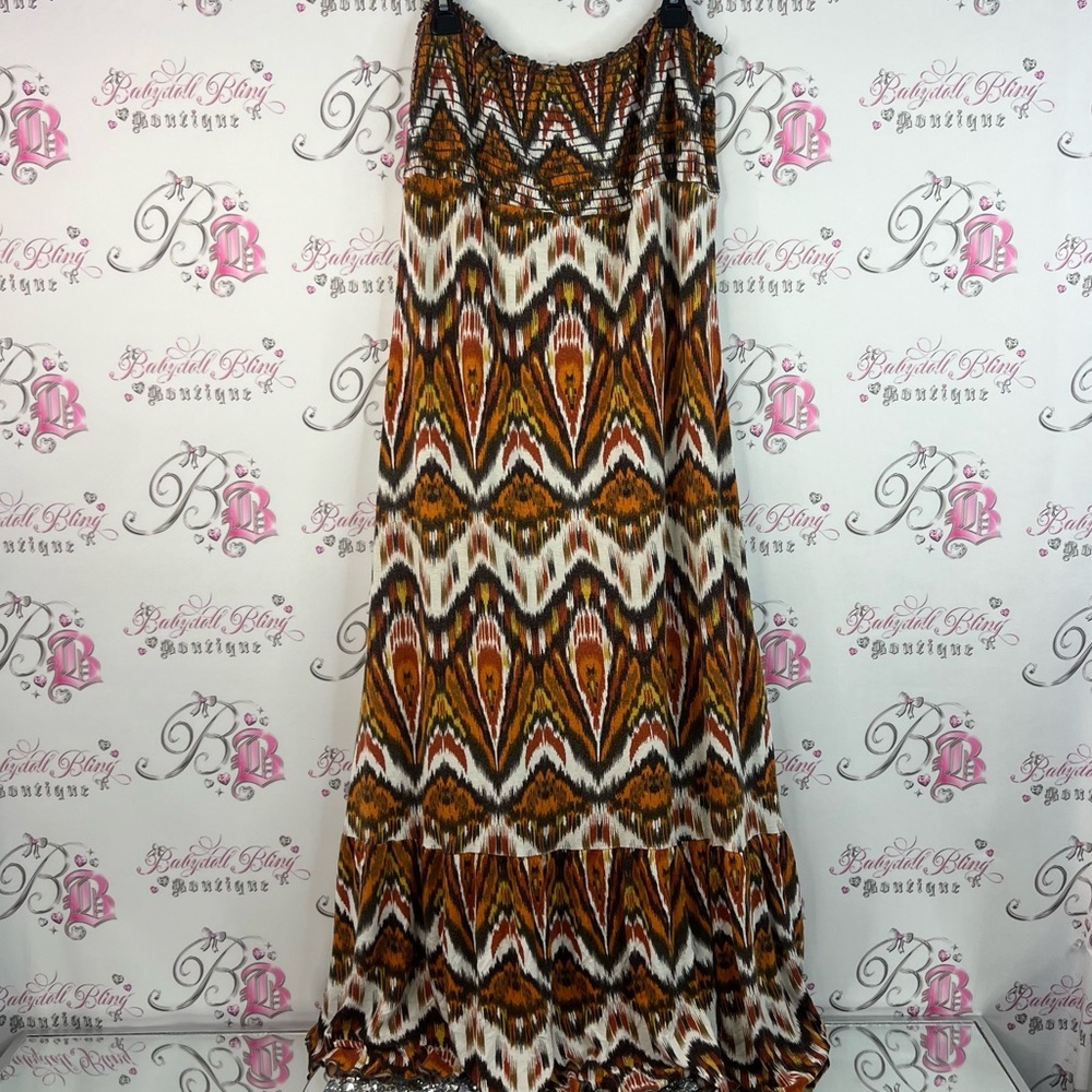 Trendy land skirt or strapless dress Bohemian Maxi Skirt in Brown and Cream